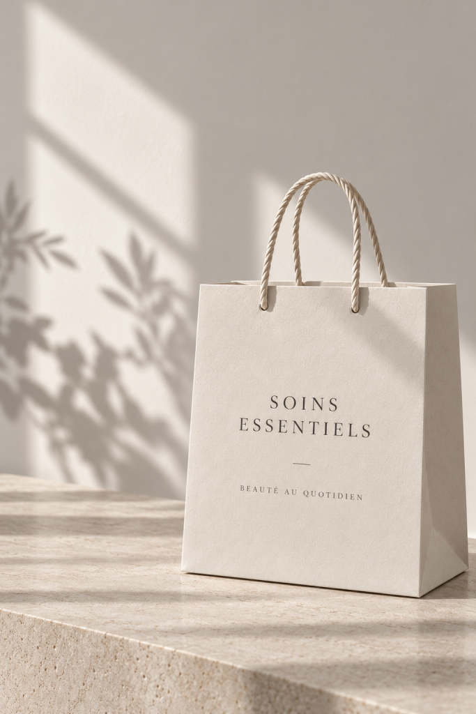 Minimalistische Beauty-Tasche im Stil französischer Apothekenkosmetik